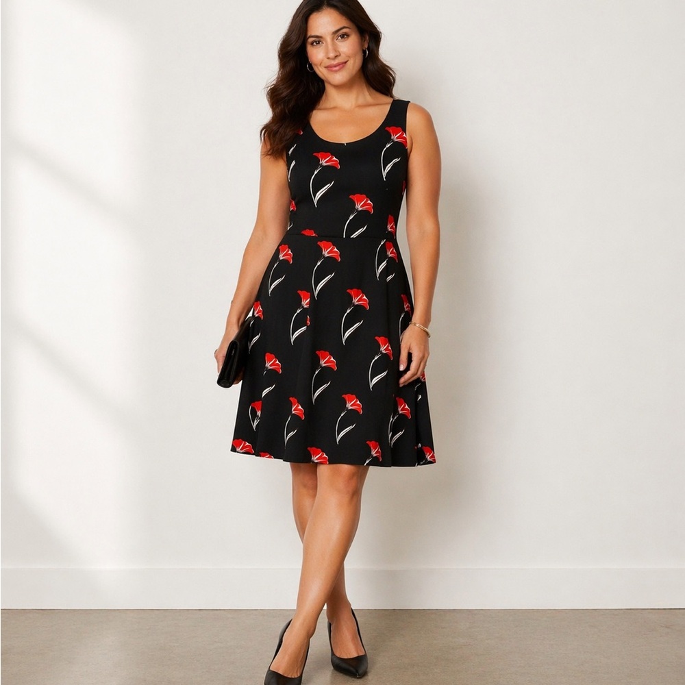 Ann Taylor Factory Black Floral Sleeveless Dress Size 12 A-Line